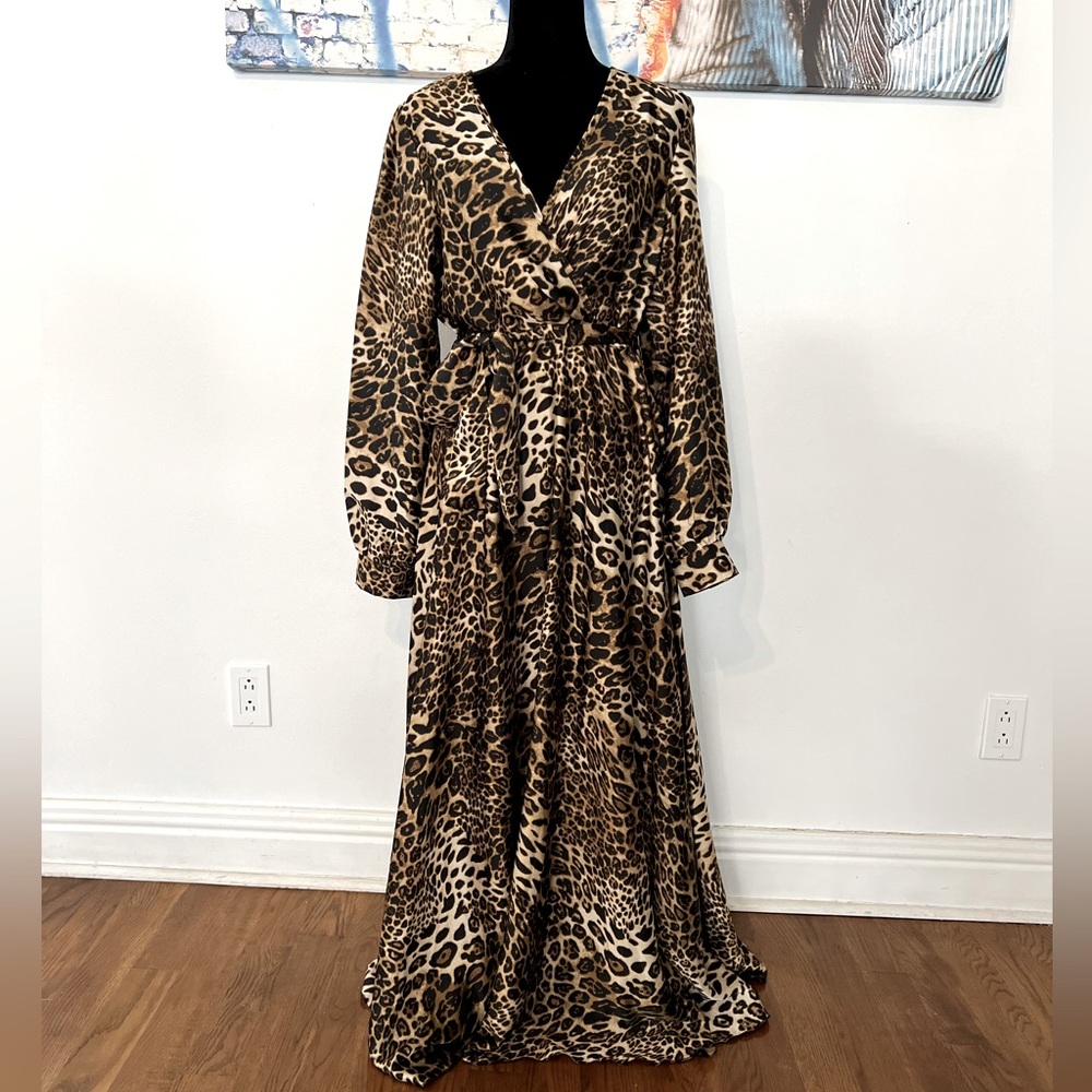 Leopard print wrap maxi dress